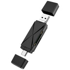 YH-109 SD/TF/Type-C/Micro USB/USB Computer PC Mobile Phone OTG Card Reader, White, Black – Card Slot