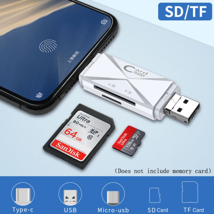 YH-109 SD/TF/Type-C/Micro USB/USB Computer PC Mobile Phone OTG Card Reader, White, Black – Card Slot
