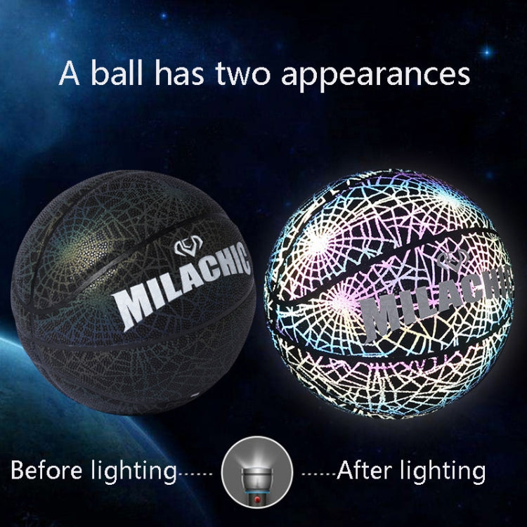 MILACHIC Number 7 Rainbow Reflective Cool Basketball, Stripe 6734, Spider Pattern 6735, Gray 6736 – Leather