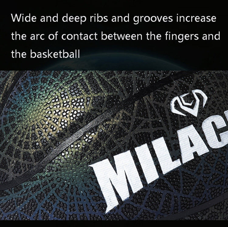 MILACHIC Number 7 Rainbow Reflective Cool Basketball, Stripe 6734, Spider Pattern 6735, Gray 6736 – Leather