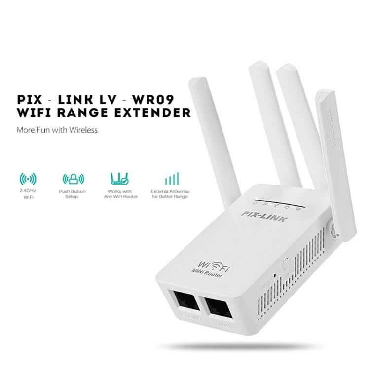 PIX-LINK LV-WR09 300Mbps WiFi Range Extender Repeater Mini Router, US Pulg, EU Plug, UK Plug, AU Plug – Durable Build, Easy to Use