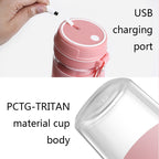 FS1300 Mini Juicer Home Portable Cooking Machine Student Juice Cup Juicer, Cherry Blossom Double Blade, Gem Blue Four Blade, Cherry Blossom Four Blade