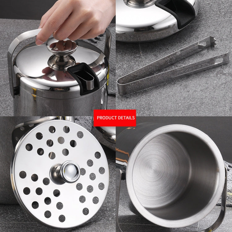 304 Stainless Steel Ice Bucket Double-Layer Hollow Bar Beer Wine Barrel With Ice Clip, Capacity: 1.3L, 1.3L With Ice Clip