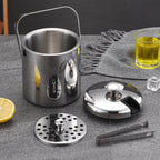 304 Stainless Steel Ice Bucket Double-Layer Hollow Bar Beer Wine Barrel With Ice Clip, Capacity: 1.3L, 1.3L With Ice Clip