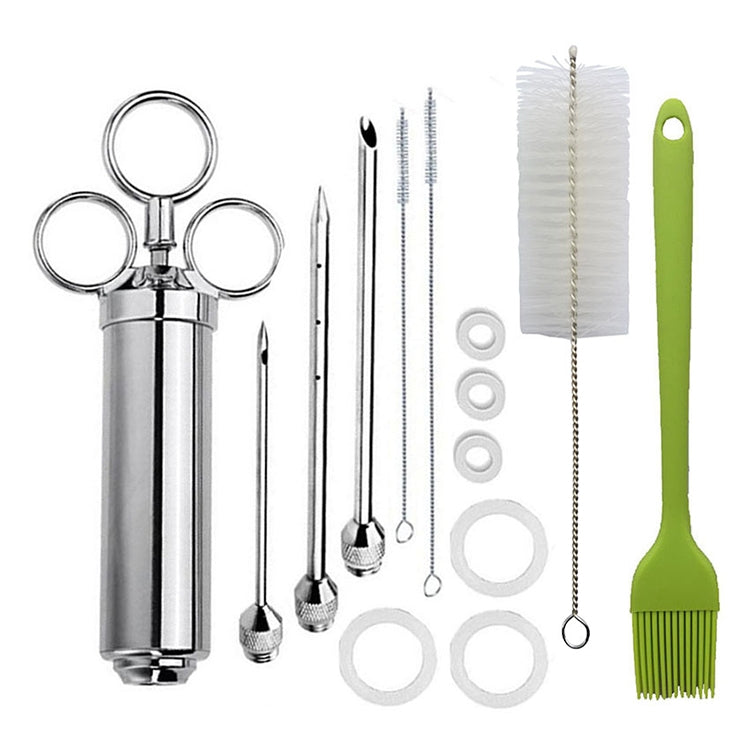 Stainless Steel Spice Syringe Barbecue Tool Turkey Needle Set, 14 in 1 (Green), 14 in 1 (Black), 14 in 1 (Blue), 14 in 1 (Orange), 14 in 1 (Gem Green), 14 in 1 (White Orange) 14 in 1 (Green) Green