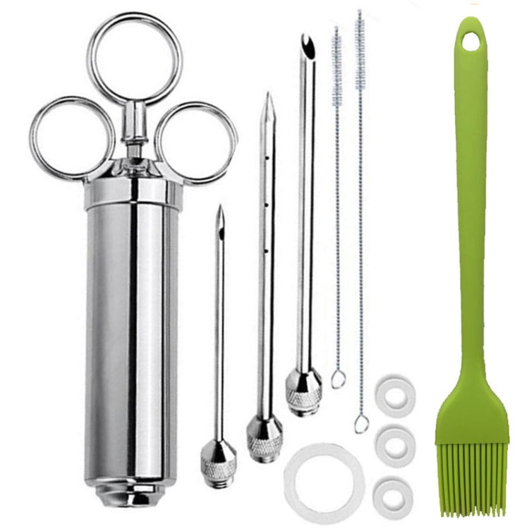 Stainless Steel Seasoning Steak Syringe Turkey Needle Set With Cleaning Silicone Brush, 11 in 1 (Red ), 11 in 1 (Black ), 11 in 1 (Blue), 11 in 1 (Green), 11 in 1 (Orange ), 11 in 1 (Yellow ), 11 in 1 (Yellow White) – Durable Build, Easy to Use 11 in 1 (Green) Green