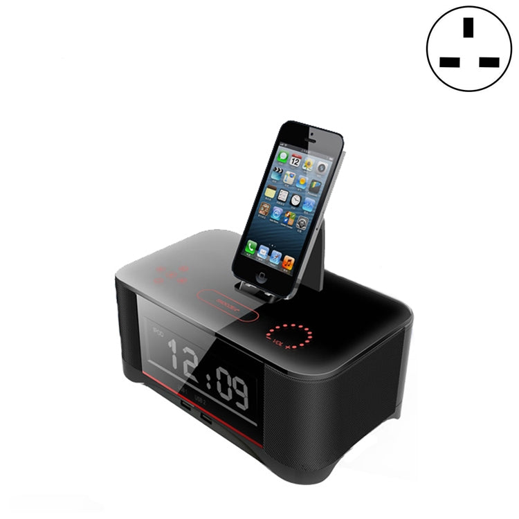 A8 Charging Base Audio NFC Bluetooth Speaker Alarm Clock, US Plug, UK Plug, EU Plug – Bluetooth, TPU UK Plug Black
