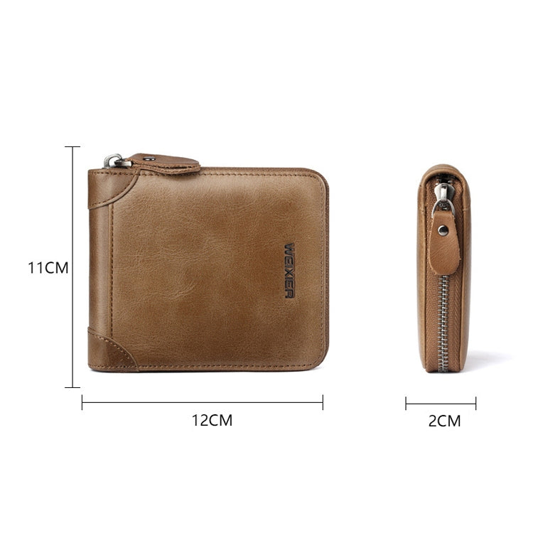 WEIXIER W98 Men Hand Take Short Wallet Zipper Bag, Dark Brown, Khaki, Black