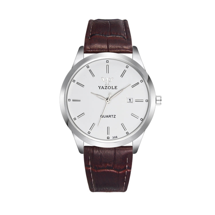 YAZOLE 308 Luminous Quartz Watch Men Watch, White Tray Brown Belt, White Tray Black Belt, Black Tray Black Belt, Black Tray Brown Belt, White Tray Silver Steel Strip, Black Tray Silver Steel Strip, Black Shell Black Tray Black Belt... White Tray Brown Belt