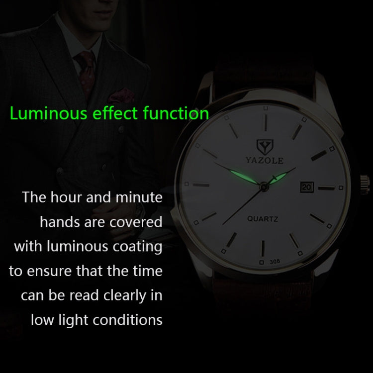 YAZOLE 308 Luminous Quartz Watch Men Watch, White Tray Brown Belt, White Tray Black Belt, Black Tray Black Belt, Black Tray Brown Belt, White Tray Silver Steel Strip, Black Tray Silver Steel Strip, Black Shell Black Tray Black Belt...
