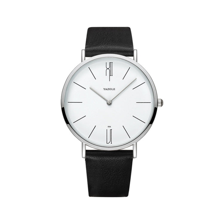 YAZOLE 506 Simple Large Scale Dial Men Business Quartz Watch, Silver Shell Black Tray Black Belt, Silver Shell White Tray Black Belt, Silver Shell Black Tray Brown Belt, Silver Shell White Tray Brown Belt, Black Shell Black Tray Black Belt... Silver Shell White Tray Black Belt