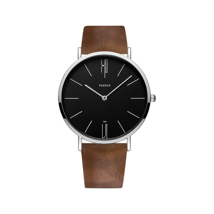 YAZOLE 506 Simple Large Scale Dial Men Business Quartz Watch, Silver Shell Black Tray Black Belt, Silver Shell White Tray Black Belt, Silver Shell Black Tray Brown Belt, Silver Shell White Tray Brown Belt, Black Shell Black Tray Black Belt... Silver Shell Black Tray Brown Belt