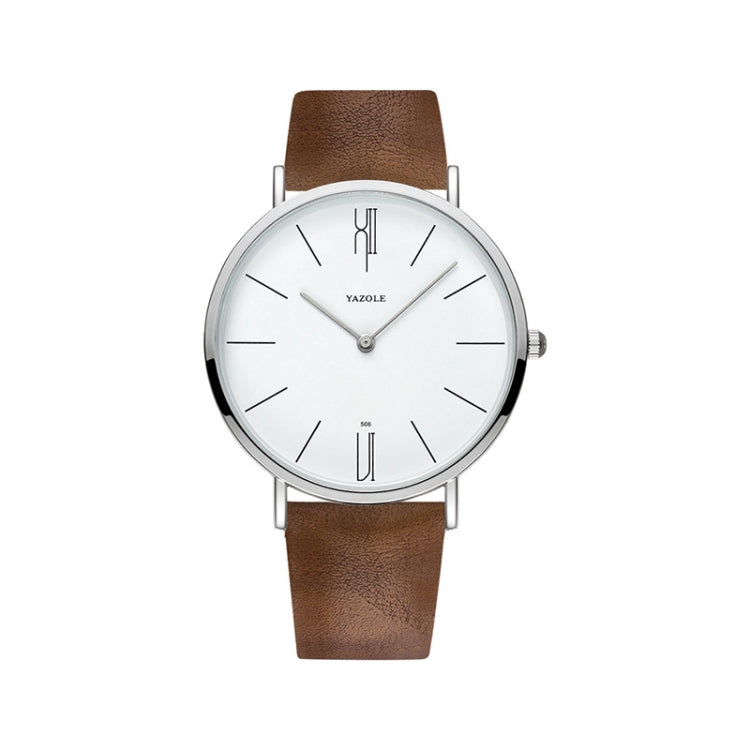 YAZOLE 506 Simple Large Scale Dial Men Business Quartz Watch, Silver Shell Black Tray Black Belt, Silver Shell White Tray Black Belt, Silver Shell Black Tray Brown Belt, Silver Shell White Tray Brown Belt, Black Shell Black Tray Black Belt... Silver Shell White Tray Brown Belt