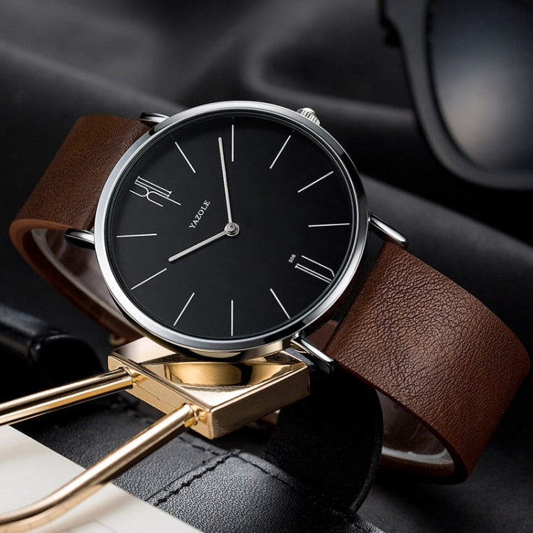 YAZOLE 506 Simple Large Scale Dial Men Business Quartz Watch, Silver Shell Black Tray Black Belt, Silver Shell White Tray Black Belt, Silver Shell Black Tray Brown Belt, Silver Shell White Tray Brown Belt, Black Shell Black Tray Black Belt...