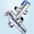 Stainless Steel Double Outlet Angle Valve Single Handle Double Control 1 In 2 Out Electroplating Wire Drawing Angle Valve, Plated, Drawing, Three Round Plated Cold Water, Three Round Plated Hot Water, Plum Wheel Plated Cold Water                       ...