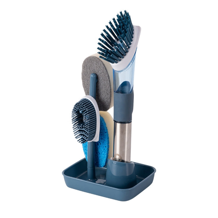 Kitchen Oil Dirty Pan Brush Can Add Detergent Sponge Brush Long Handle Cleaning Brush, Blue, Pink, Gray Blue