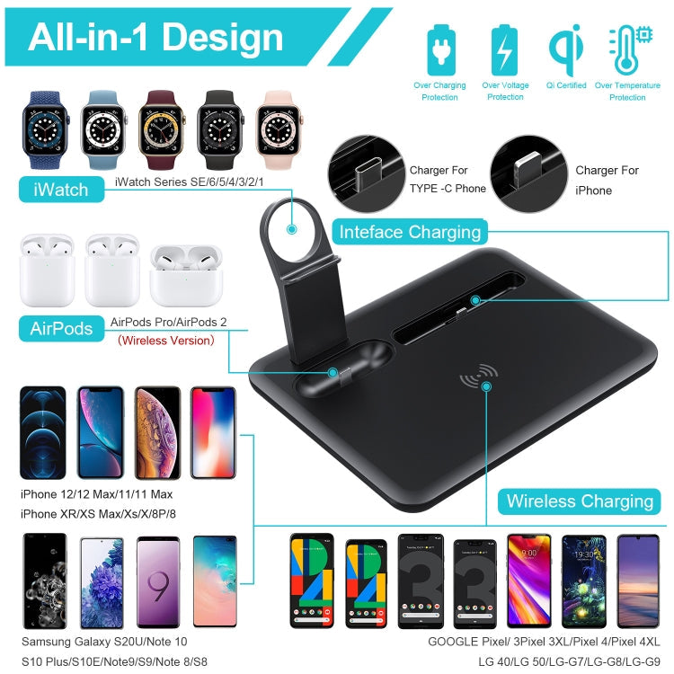 HQ-UD17 Wireless Charger – 4 in 1 Wireless Charger Phone Holder Charging Base for iPhone, iWatch,...