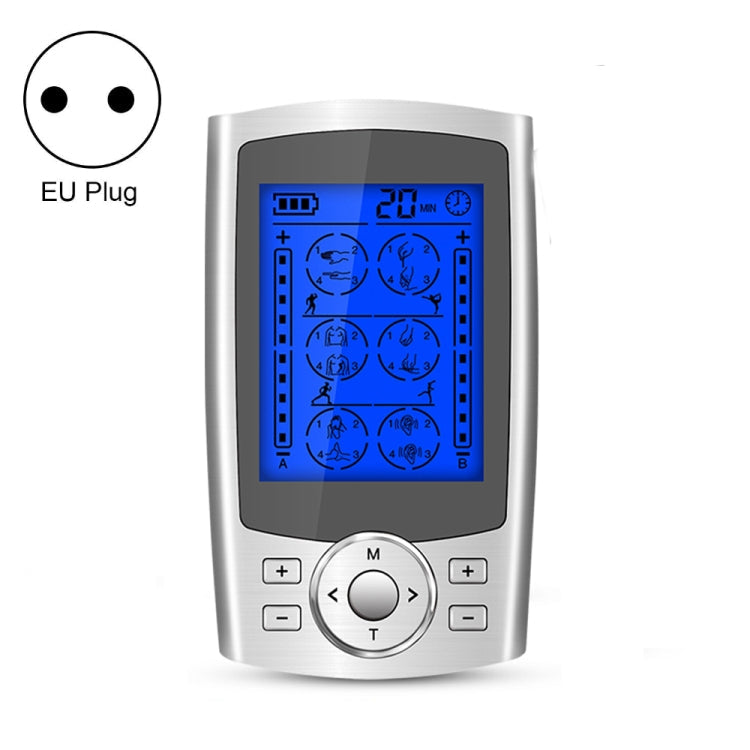 24-Mode Digital Electronic Pulse Massager Intelligent Whole Body Physical Therapy Meridian Massager, US Plug, EU Plug, AU Plug, UK Plug – TPU EU Plug Silver
