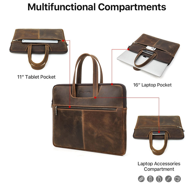CONTACTS FAMILY CF3010 Crazy Horse Leather Multifunctional Laptop Handbag For Macbook Pro 16 Inch, For Macbook Pro 16 Inch