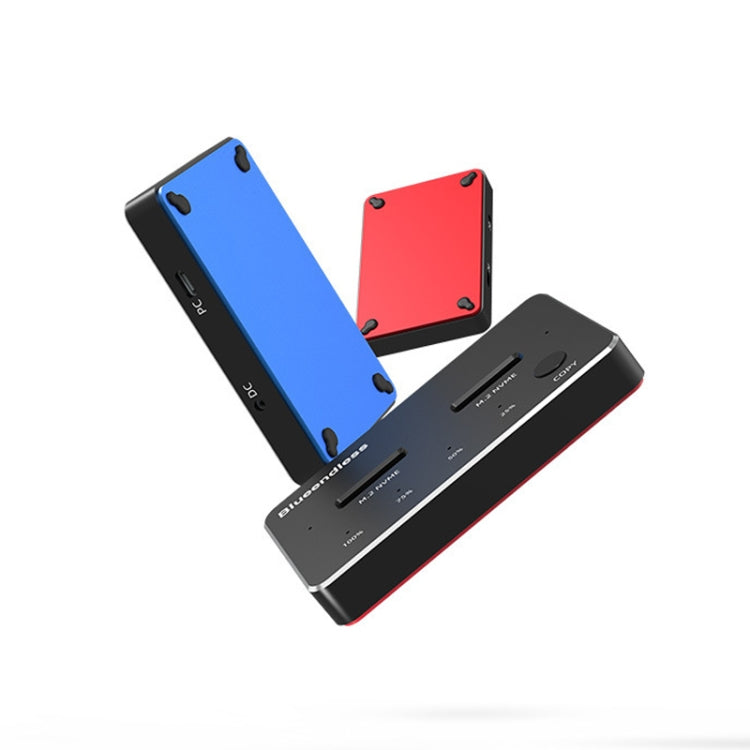 M.2 Double Disk Mobile Hard Disk Base SATA / NVME Solid State Hard Disk Box, M.2 SATA (Gray + Blue), M.2 NVME (Black + Red) – Aluminum Alloy, TPU, Non-slip