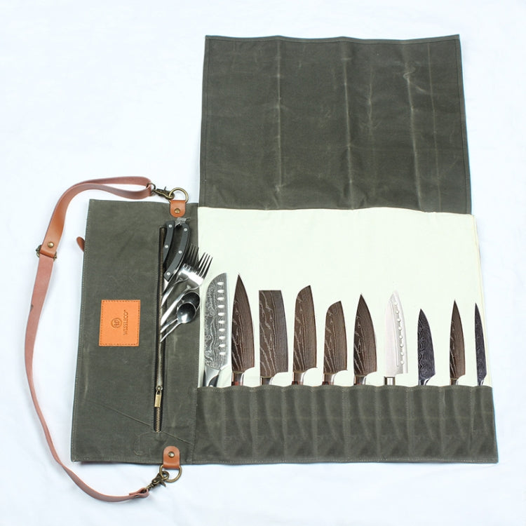 WESSLECO Canvas Roll Chef Knife Storage Bag, WESSLECO Army Green – Waterproof