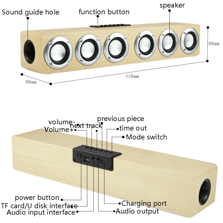 M1 Bluetooth Speaker Alarm Clock Wooden Wireless Desktop Loudspeaker, Yellow, Black – Bluetooth, TPU