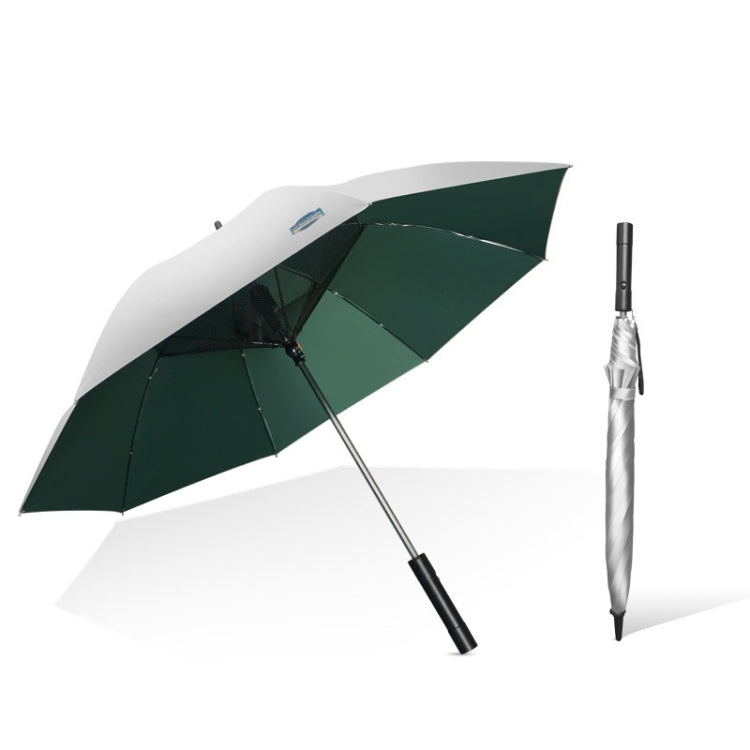 9033 Sun and Rain Dual-purpose Umbrella Multi-function Fan Titanium Silver Glue Sunscreen and UV Protection Long Handle Umbrella, Pink, Black, Ink Green – Waterproof Ink Green