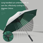 9033 Sun and Rain Dual-purpose Umbrella Multi-function Fan Titanium Silver Glue Sunscreen and UV Protection Long Handle Umbrella, Pink, Black, Ink Green – Waterproof