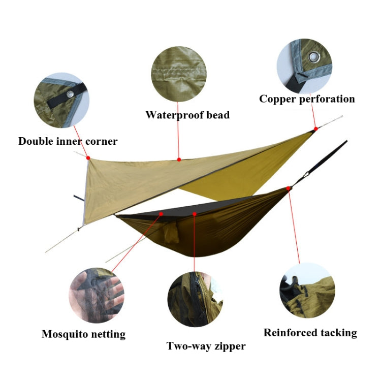Outdoor Camping Sunshade + Anti-Mosquito Hammock Set Parachute Fabric Net Yarn Anti-Mosquito Hammock, 360x290cm Ink Green