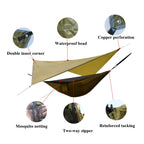 Outdoor Camping Sunshade + Anti-Mosquito Hammock Set Parachute Fabric Net Yarn Anti-Mosquito Hammock, 360x290cm Ink Green