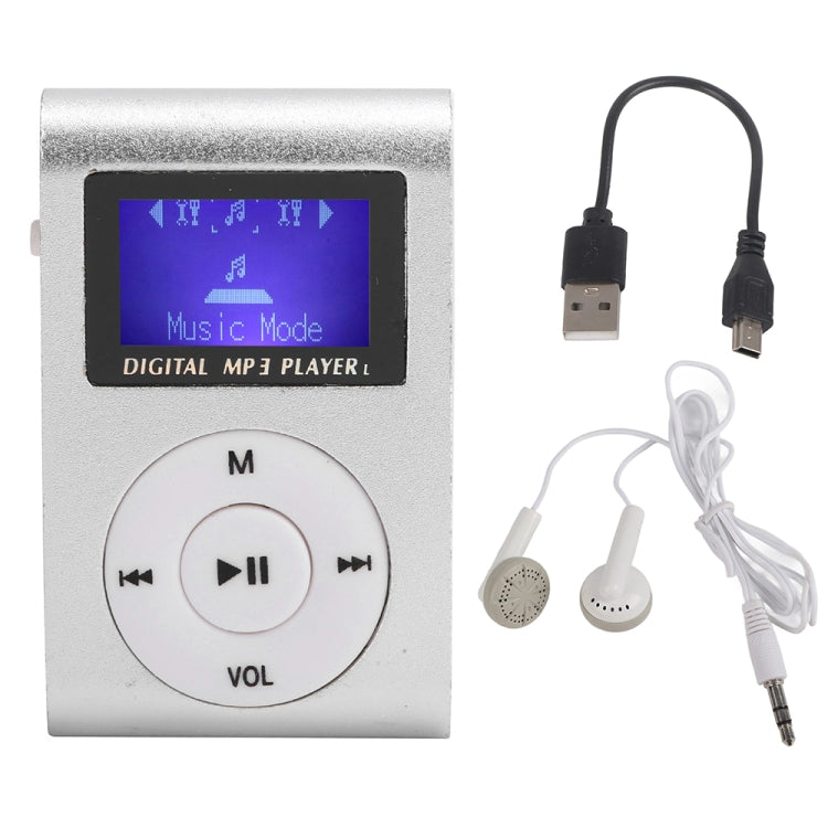 Mini Lavalier Metal MP3 Music Player with Screen, With 128M Memory Card – Magnetic With 128M Memory Card Silver Gray