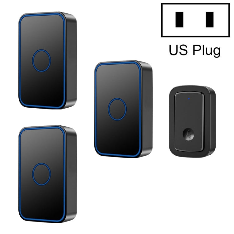 CACAZI A19 One Button Three Receivers Wireless Music Doorbell without Battery, 1 For 3 US, 1 For 3 EU, 1 For 3 UK 1 For 3 US