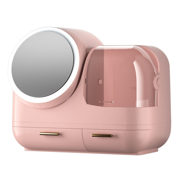 Mirror Desktop Makeup And Dustproof Drawer Storage Box With LED Light, Green LED Model, Pink LED Model, White LED Model, Green LED + Fan Model, Pink LED + Fan Model, White LED + Fan Model – Waterproof Pink LED Model