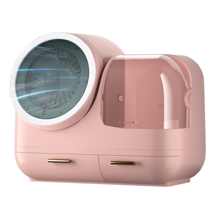 Mirror Desktop Makeup And Dustproof Drawer Storage Box With LED Light, Green LED Model, Pink LED Model, White LED Model, Green LED + Fan Model, Pink LED + Fan Model, White LED + Fan Model – Waterproof Pink LED + Fan Model