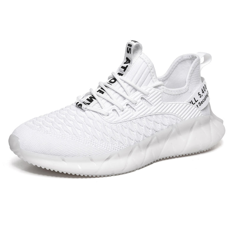 Men Lightweight Breathable Mesh Sneakers Flying Woven Casual Running Shoes, 46 46 White