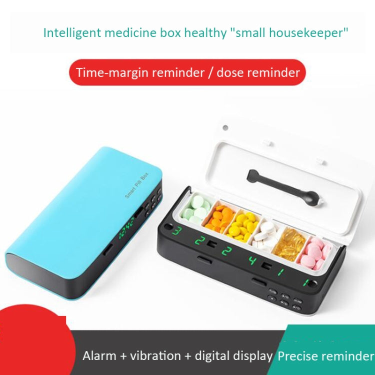 XM-ZY02 Intelligent Electronic Small Pill Box Separate Warehouse To Remind The Elderly To Take Medicine Regularly Portable Pill Box, Elegant White, Blue – Durable Build, Easy to Use