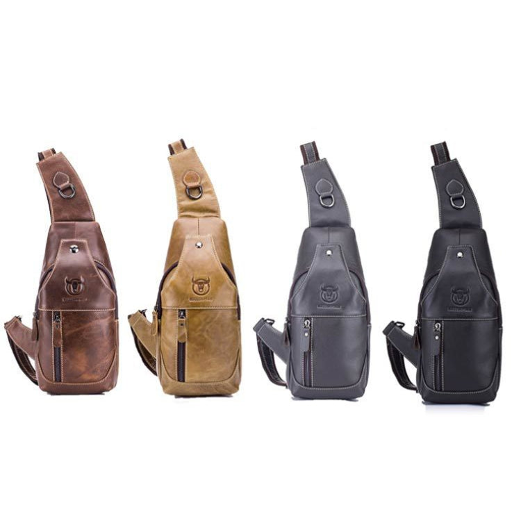 BULL CAPTAIN 019 Retro Men Leather Crossbody Shoulder Bag First-Layer Cowhide Chest Bag, Colour: Black + Buckle, Chestnut Brown, Yellow Brown, Gray Brown, Pure Black, Chestnut Brown + Buckle + Bracket, Black + Buckle + Bracket, Yellow + Buckle +...