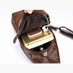 BULL CAPTAIN 019 Retro Men Leather Crossbody Shoulder Bag First-Layer Cowhide Chest Bag, Colour: Black + Buckle, Chestnut Brown, Yellow Brown, Gray Brown, Pure Black, Chestnut Brown + Buckle + Bracket, Black + Buckle + Bracket, Yellow + Buckle +...