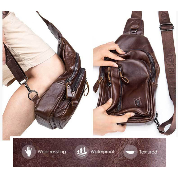 BUFF CAPTAIN 100 Men Leather Crossbody Shoulder Bag First-Layer Cowhide Multi-Function Sports Casual Chest Bag, Black, Brown, Yellow Brown