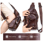 BUFF CAPTAIN 100 Men Leather Crossbody Shoulder Bag First-Layer Cowhide Multi-Function Sports Casual Chest Bag, Black, Brown, Yellow Brown
