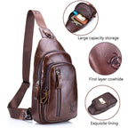 BUFF CAPTAIN 100 Men Leather Crossbody Shoulder Bag First-Layer Cowhide Multi-Function Sports Casual Chest Bag, Black, Brown, Yellow Brown