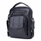 BUFF CAPTAIN 777 Men Leather Shoulder Bag First-Layer Cowhide Retro Large Capacity Satchel – Waterproof, Wear-resistant, Leather Black