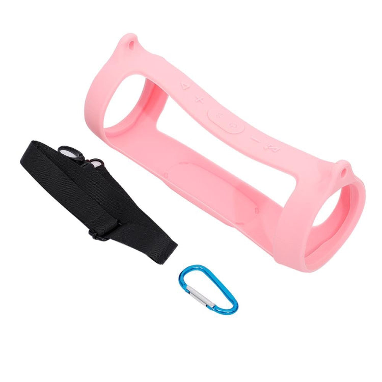 For JBL Charge 4 Bluetooth Speaker Portable Silicone Protective Cover with Shoulder Strap & Carabiner, Pink, Red, Blue, Black, Silver Gray, Orange, Mint Green, Navy Blue Pink