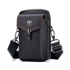 BULL CAPTAIN 076 Retro Leather Mobile Phone Waist Bag Men Leather Messenger Bag, Black, Brown – Wear-resistant, Leather Black