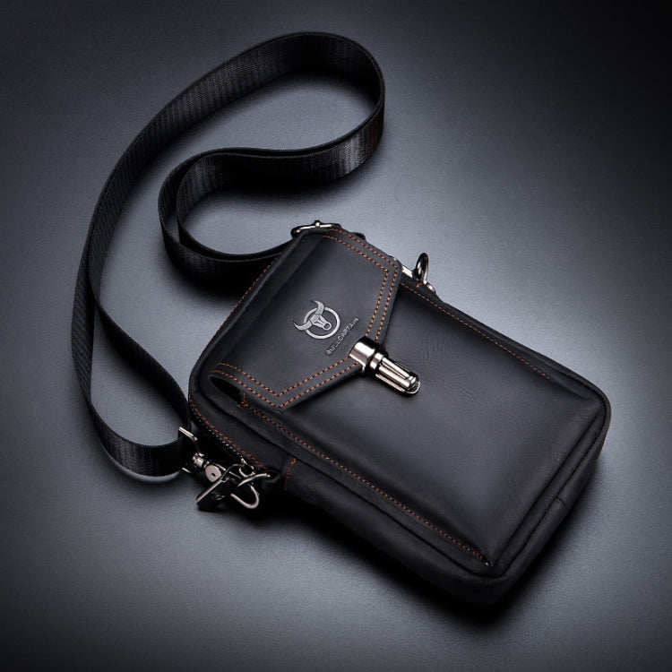 BULL CAPTAIN 076 Retro Leather Mobile Phone Waist Bag Men Leather Messenger Bag, Black, Brown – Wear-resistant, Leather