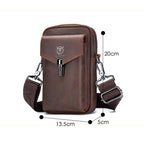 BULL CAPTAIN 076 Retro Leather Mobile Phone Waist Bag Men Leather Messenger Bag, Black, Brown – Wear-resistant, Leather
