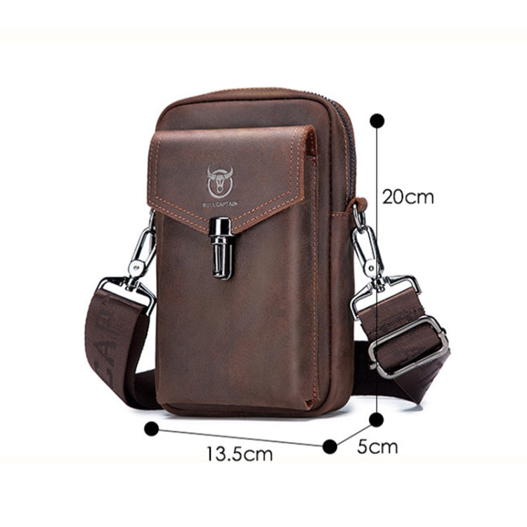 BULL CAPTAIN 076 Retro Leather Mobile Phone Waist Bag Men Leather Messenger Bag, Black, Brown – Wear-resistant, Leather