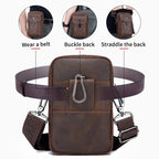 BULL CAPTAIN 076 Retro Leather Mobile Phone Waist Bag Men Leather Messenger Bag, Black, Brown – Wear-resistant, Leather