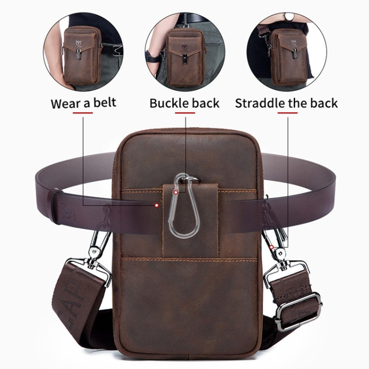 BULL CAPTAIN 076 Retro Leather Mobile Phone Waist Bag Men Leather Messenger Bag, Black, Brown – Wear-resistant, Leather