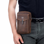 BULL CAPTAIN 076 Retro Leather Mobile Phone Waist Bag Men Leather Messenger Bag, Black, Brown – Wear-resistant, Leather